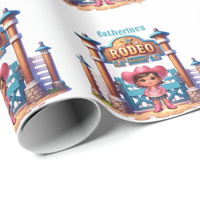 Papel De Regalo Personalizado del primer rodeo de cumpleaños de Co (Esquina del rollo)