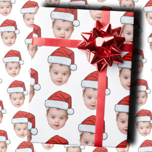 Papel De Regalo Personalizado divertida Baby Face Photo Santa Head