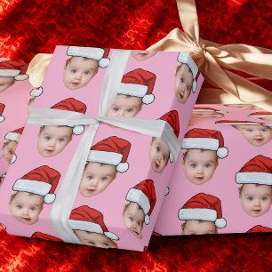 Papel De Regalo Personalizado divertida bebé foto foto Santa Head