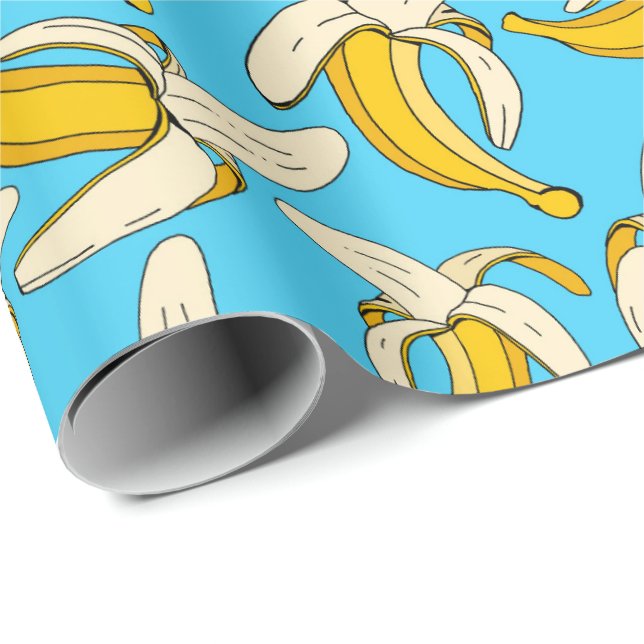 Papel De Regalo Personalizado divertido Bananas Aqua Patrón de fru (Esquina del rollo)