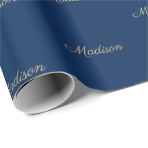 Papel De Regalo Personalizado dorado marino azul nombre de guión t