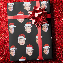 Papel De Regalo Personalizado Dos Fotos Familia Santa Hat Face