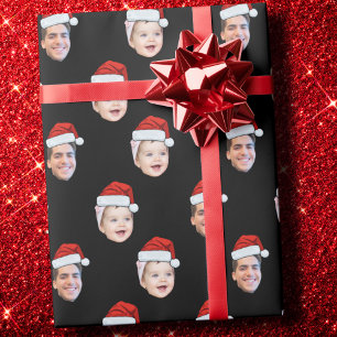 Papel De Regalo Personalizado Dos Fotos Familia Santa Hat Face