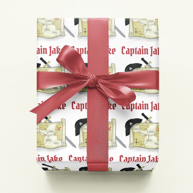 Papel De Regalo Personalizado el pirata de fiesta de cumpleaños (Captain Jake's custom pirate gift wrap. )