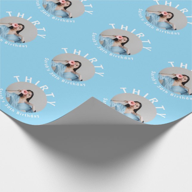 Papel De Regalo Personalizado Elegant Blue 30th Birthday Gift (Esquina)