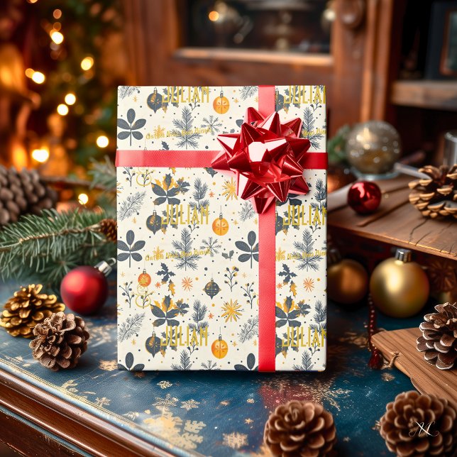 Papel De Regalo Personalizado Elegante Navidades blancos y de oro (Subido por el creador)