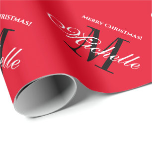 Papel De Regalo Personalizado elegante nombre rojo monograma Feliz