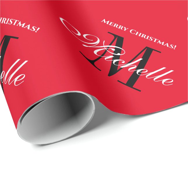 Papel De Regalo Personalizado elegante nombre rojo monograma Feliz (Esquina del rollo)