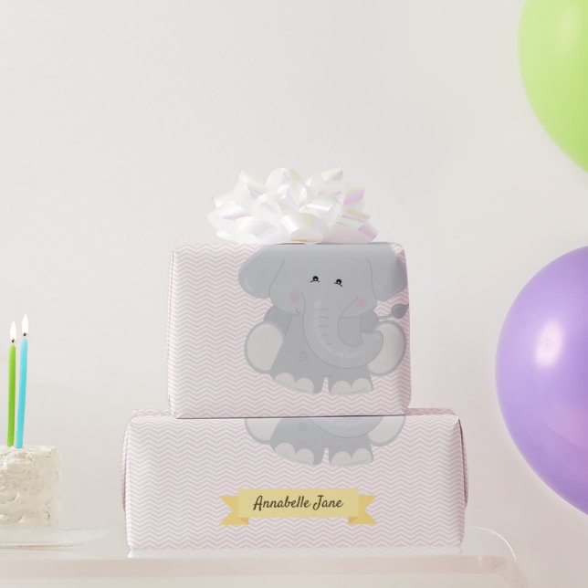 Papel De Regalo Personalizado Elephant Chevron Stripes con nombre  (Regalos de fiesta)