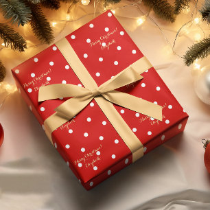 Papel De Regalo Personalizado Faux Gold Script Navidades Red Polka