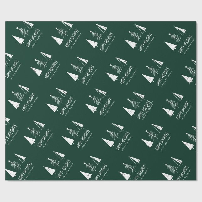 Papel De Regalo Personalizado Felices Fiestas Verde Spruce (Superficie plana)