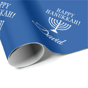 Papel De Regalo Personalizado Feliz feriado judío azul Hanukkah