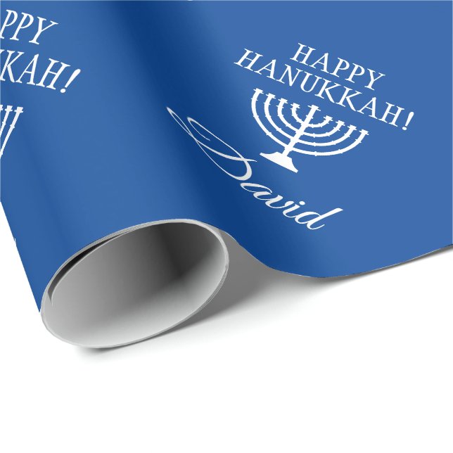Papel De Regalo Personalizado Feliz feriado judío azul Hanukkah (Esquina del rollo)