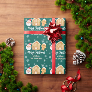 Papel De Regalo Personalizado Feliz Navidad Santa Gingerbread Hous