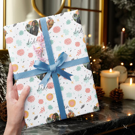 Papel De Regalo Personalizado Festivo con Fotos y Nombres