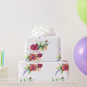 Papel de regalo personalizado floral acuarela rosa