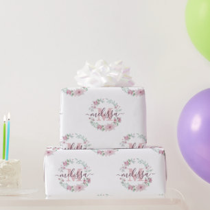 Papel de regalo personalizado floral acuarela rosa