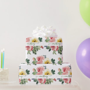 Papel de regalo personalizado floral con acuarela 