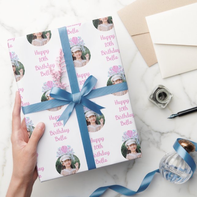 Papel De Regalo Personalizado Foto Acuarela Sirena Cumpleaños de l (Regalar)