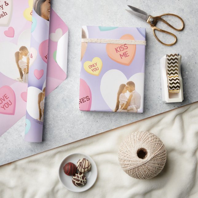 Papel De Regalo Personalizado Foto Conversación Candy Hearts (Artesanía)