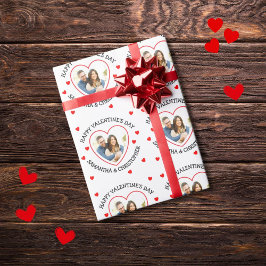 Papel De Regalo Personalizado foto corazón y nombres en blanco