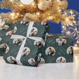 Papel De Regalo Personalizado Foto Elegante Verde Navidad Lindo