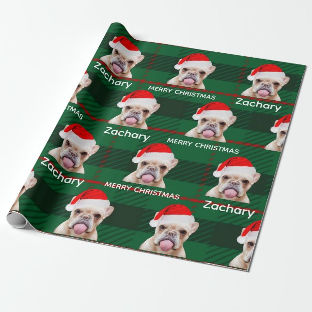 Papel De Regalo Personalizado Funny Pug Name Merry Christmas (Desenrollado)
