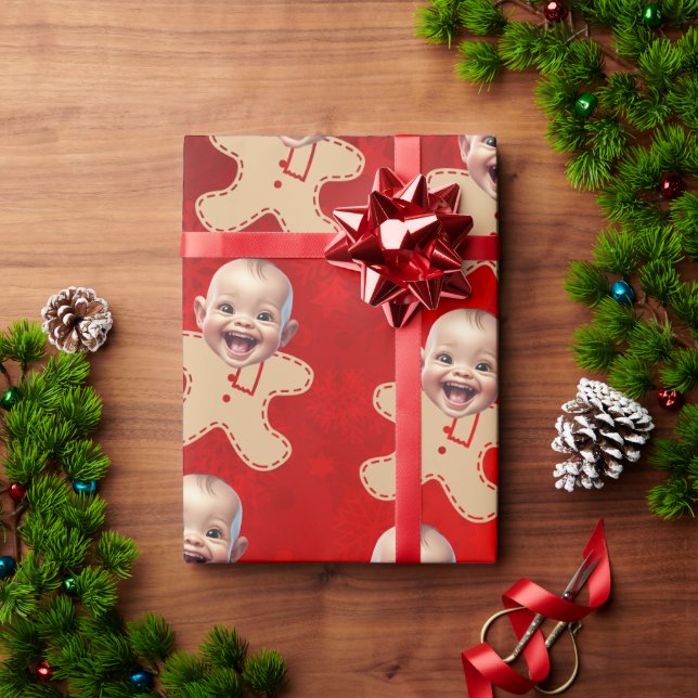 Papel De Regalo Personalizado Gingerbread Men enfrenta a Navidades (Regalo de vacaciones)