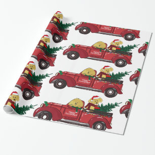 Papel De Regalo Personalizado Goldendoodles Camión de Navidades Ro