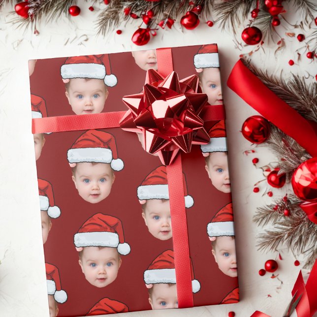 Papel De Regalo Personalizado gracioso bebé foto de Santa Head Nav (Subido por el creador)