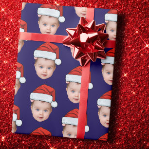 Papel De Regalo Personalizado gracioso bebé foto Santa Head Navida