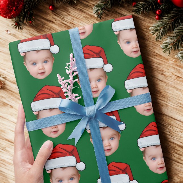 Papel De Regalo Personalizado gracioso bebé foto Santa Head Navida (Subido por el creador)