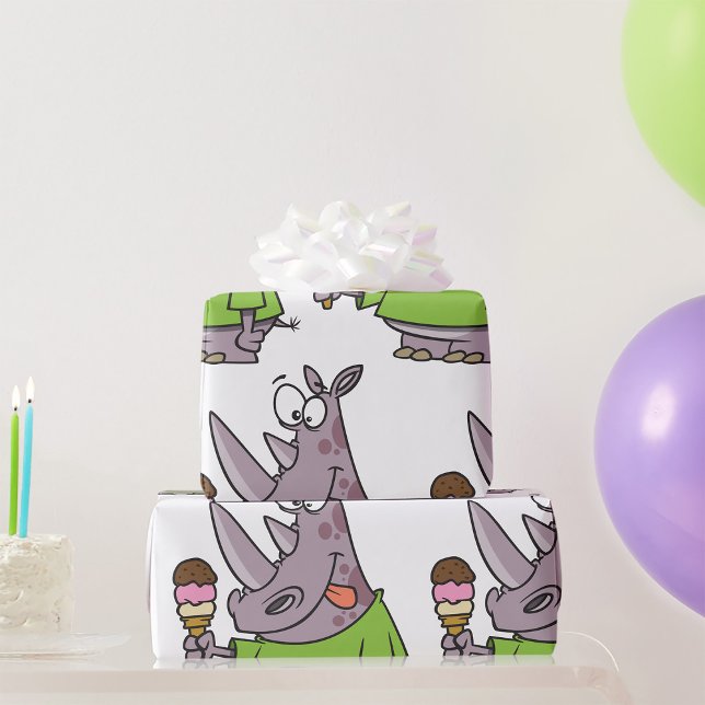 Papel De Regalo Personalizado gracioso rinoceronte comiendo helado (Subido por el creador)