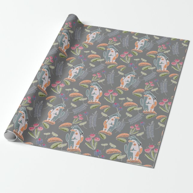 Papel De Regalo Personalizado gris de Bonito de Podenco y Galgo (Desenrollado)
