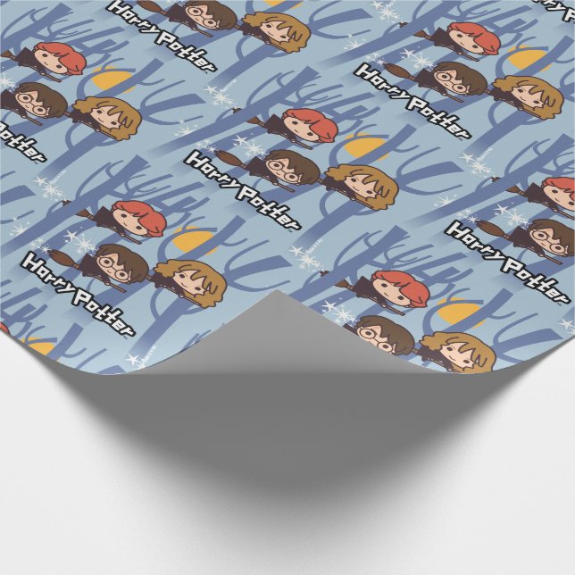 Papel De Regalo Personalizado Harry, Ron Y Hermione Volando En Bos (Esquina)