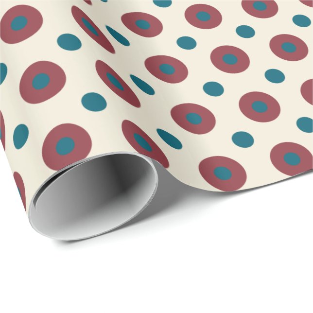 Papel De Regalo Personalizado Jumbo con puntos de polka azul rojo  (Esquina del rollo)