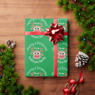 Papel De Regalo Personalizado lindo Patrón de reno Diversión Nombr