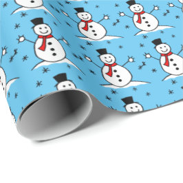 Papel De Regalo Personalizado lindo Snowman sobre Navidades azules