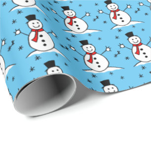 Papel De Regalo Personalizado lindo Snowman sobre Navidades azules