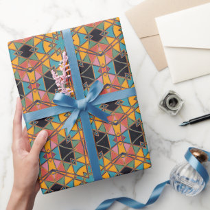 Papel De Regalo Personalizado Mandala amarillo azul y Naranja