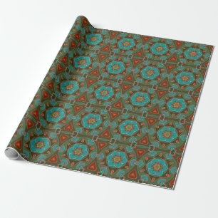 Papel De Regalo Personalizado Mandala Flor Azul y Naranja