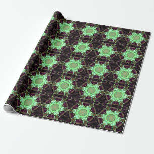 Papel De Regalo Personalizado Mandala Flor Verde Púrpura y Negro