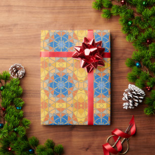 Papel De Regalo Personalizado Mandala Naranja azul y amarillo