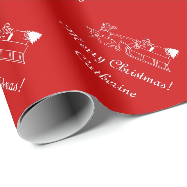 Papel De Regalo Personalizado Merry Christmas santa sleigh envoltu (Esquina del rollo)