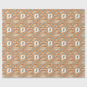 Papel De Regalo Personalizado Monograma moderno retro 70 Geométric