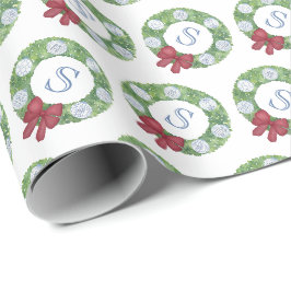Papel De Regalo Personalizado Monograma Navidades iniciales Wreath