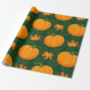 Papel De Regalo Personalizado naranja Calabaza y arce otoñal caer