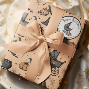 Papel De Regalo Personalizado Naranja de Gótico Bebé Carrie Hallow