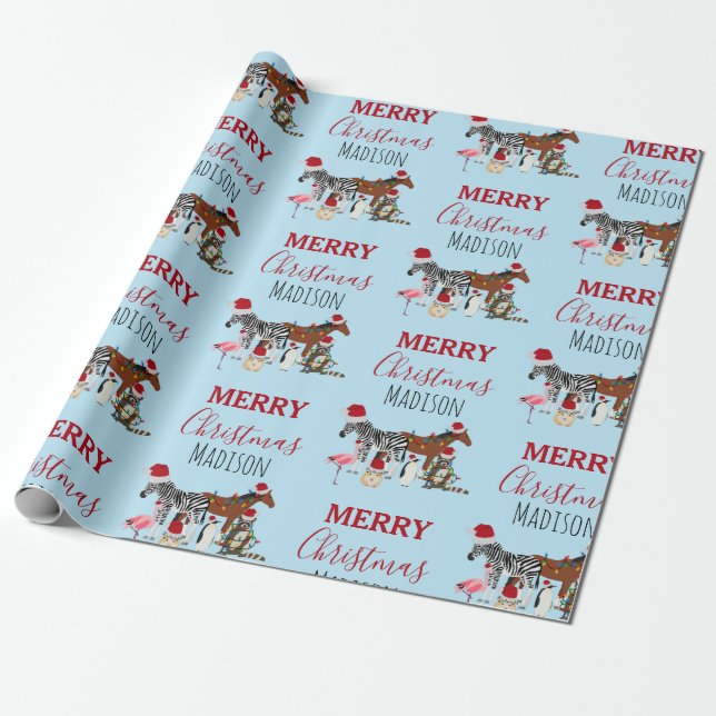 Papel De Regalo Personalizado Navidades divertidos Animals Santa H (Desenrollado)