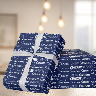 Papel De Regalo Personalizado Navy Niños Azules Nombre Collage Cum